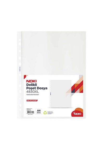 Noki Set of 100 A4 XL protective films with top opening, 55 microns, Noki 4830XL, orange peel, perforated