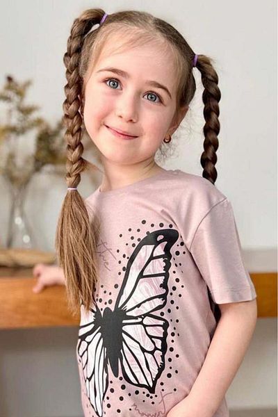 Riccotarz Set de tricou cu pudră de bumbac pieptănat cu imprimeu fluture pentru fete