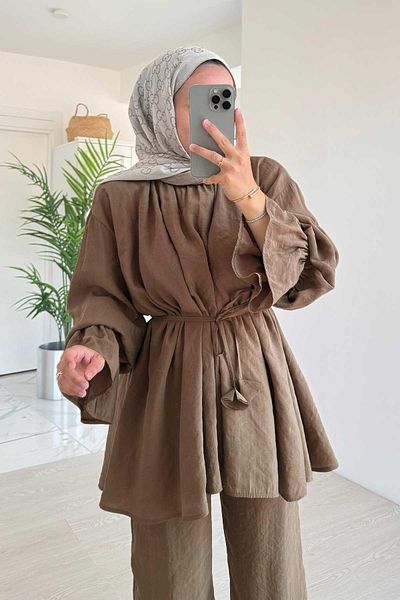 Ka Hijab Waist Tie Comfortable Fit Suit - Brown