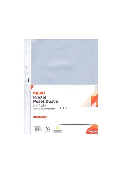 Noki Set of 100 A4 protective films with top opening, 75 microns, Noki, crystal surface, perforated