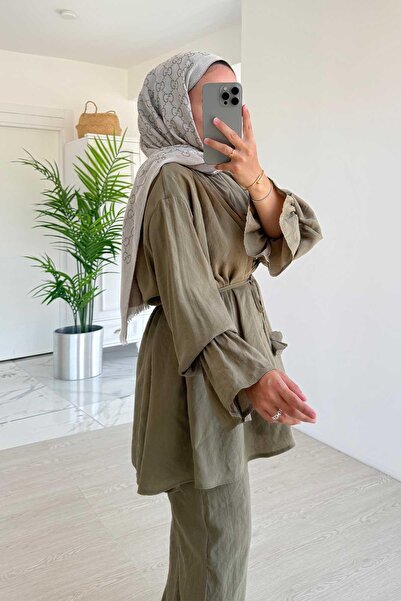 Ka Hijab Waist Tie Comfortable Cut Suit - Khaki