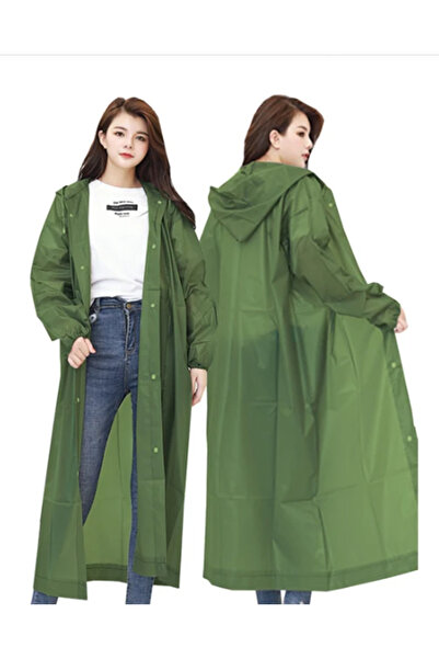 Kezban Tekstil Khaki Green Adult Snap Fastener Unisex Eva Fabric Water Windproof Raincoat