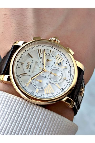 Romanson Functional Leather Cord Brown Color Sapphire Glass Steel Case Men Wristwatch 1134.04Mr
