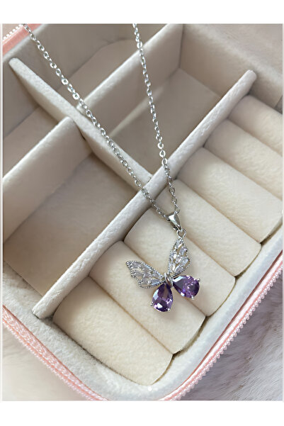 Kaan Accessoire سلسلة كريستال زركون فراشة قلادة من الفولاذ