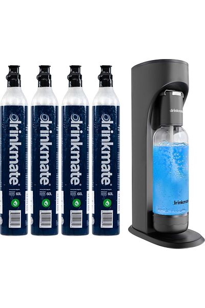 Drinkmate Omnifizz Sparkling Water And Soda Maker, Carbonates Any Drink, Four Cylinder Bundle
