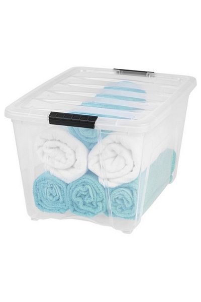IRIS Stack and Pull Box Clear and Black 53quart