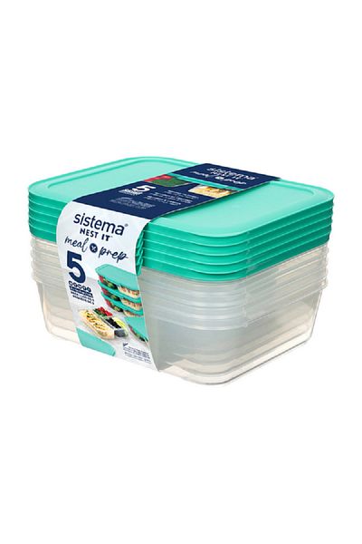Sistema 5-Piece Freezer Safe BPA-Free Meal Prep Food Storage Container Set Clear and Minty Teal