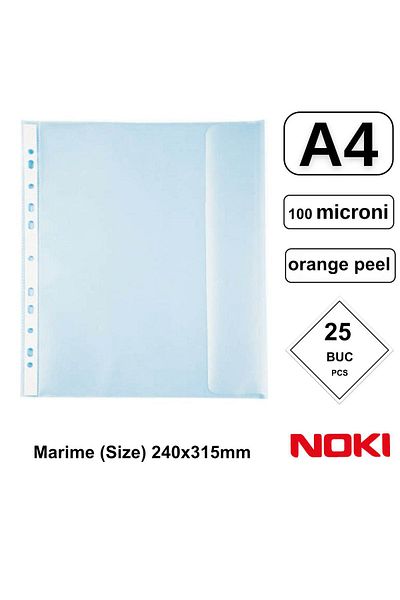 Noki Set of 25 A4 protective foils with side flap, 100 microns, Noki 4860, orange peel surface