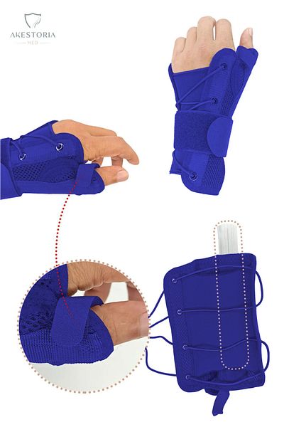Akestoria Med Mesh Thumb Supported Hand Wrist Splint Airtex Supportive Wristband Blue Right