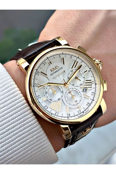 Romanson Functional Leather Cord Brown Color Sapphire Glass Steel Case Men Wristwatch 1134.04Mr