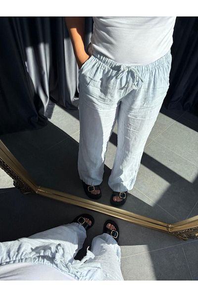 BÜŞRA PERKER Blue 100% Linen Trousers