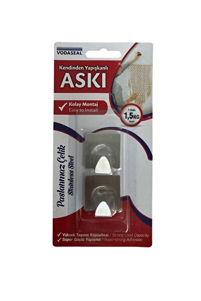 Vodaseal KENDİNDEN YAPIŞKANLI KARE KROM 2Lİ ASKI VODASEAL