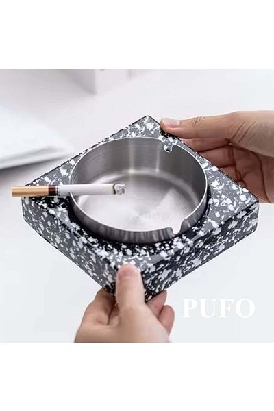 PUFO Scrumieră modernă 2 în 1 - piatră și metal, combinație elegantă pentru interior, exterior, terasă sau birou