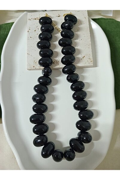 mos&more Marka Kolye, Siyah İri Boncuklu Şık Kadın Kolye, Yaz Modaıs