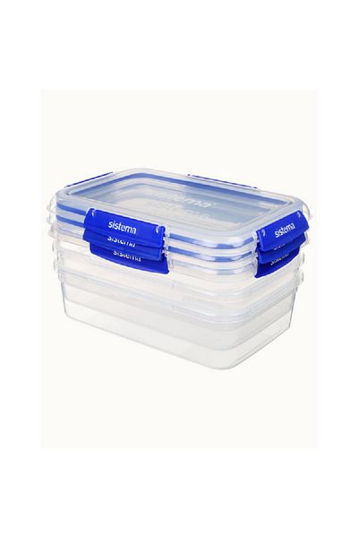 Sistema 3-Piece Leak-Proof Rectangular Klip It Plus Food Storage Container Set Clear and Blue