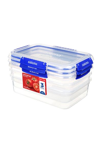 Sistema 3-Piece Leak-Proof Rectangular Klip It Plus Food Storage Container Set Clear and Blue
