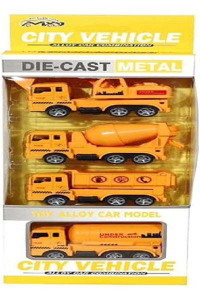 RAHALIFE HOME SOLUTION Rahalife 4 Pc Diecast Construction Vehicle Toy Set | Mini Trucks for Kids | Toddler Gift Set
