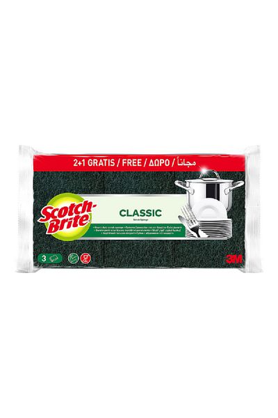 Scotch Brite 3-Piece Heavy Duty Classic Flat Laminate Scrub Sponge Yellow and Green