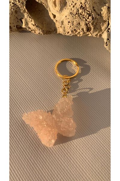 MISS GOLDEN Pearlescent Powder Colored Butterfly Shape 3D Embossed Gold Ring Keychain Handmade Epoxy Gift