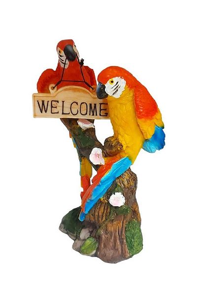BV Statuetă decorativă, Papagali pe o creangă, Bun venit, Portocaliu, 18 cm, 1025DD4-2