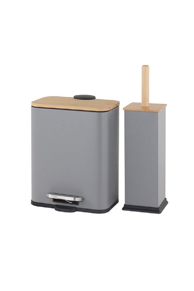 HONEYBEE Pedal Bin with Toilet Brush Medium Grey and Brown 5 Liter