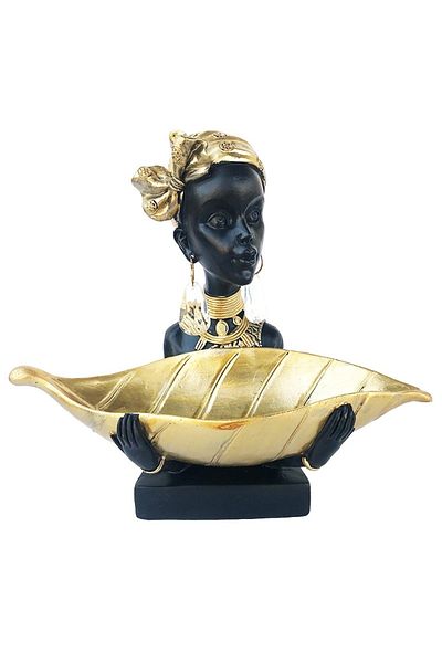 BV Decorative statuette, African Woman with leaf-shaped vase, 25 cm, 534H