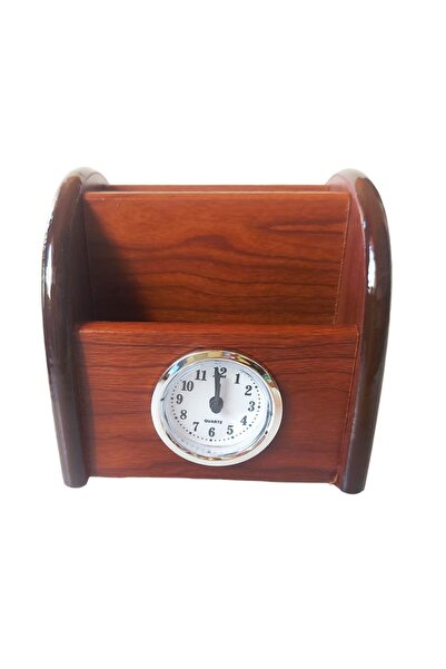 BV Ornament de birou cu ceas din lemn, maro, 12 cm, 3561DX