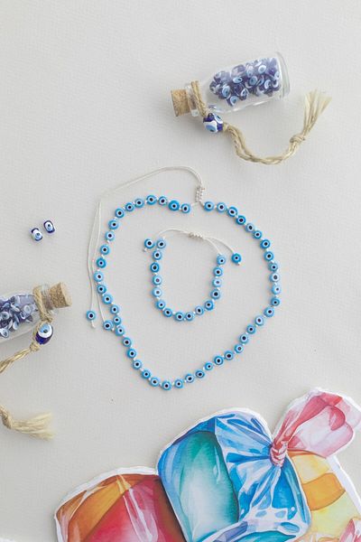 chipiques Blue Glass Evil Eye Beaded Children's Bracelet and Necklace Set