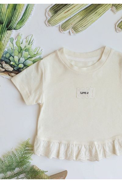 chipiques Love Appliqued Linen Children's T-Shirt with Scallop Skirt