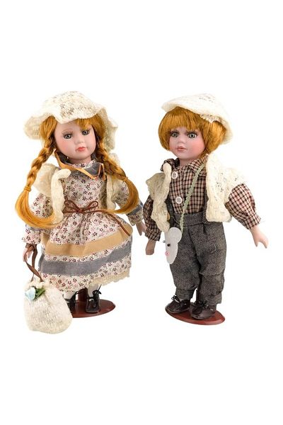 BV Set of 2 cute dolls, with ceramic face and hands, White, 31 cm, 1757H-3