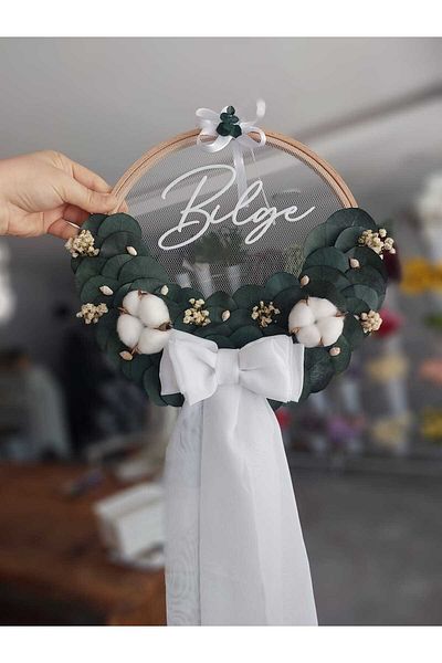 lolipophobi Eucalyptus and Cotton Themed Door Ornament, Baby Door Ornament, Decor, Newborn, Gift