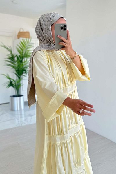 Ka Hijab Waist Lace Layered Dress - Yellow