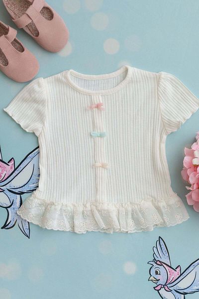 chipiques Three Bow Pointelle Kids T-Shirt