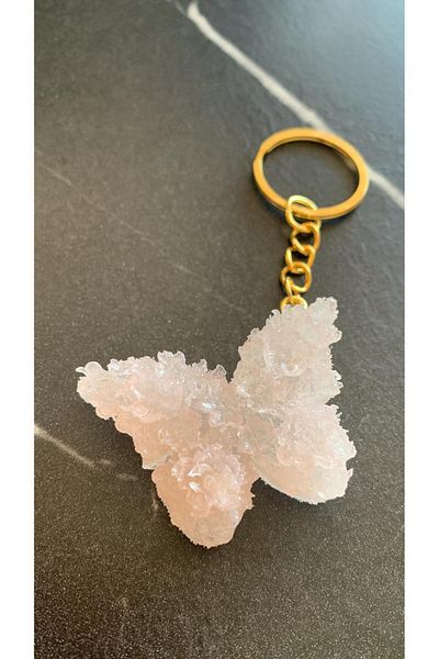 MISS GOLDEN Pearlescent Powder Colored Butterfly Shape 3D Embossed Gold Ring Keychain Handmade Epoxy Gift
