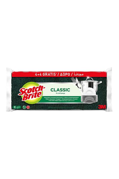 Scotch Brite 8-Piece Heavy Duty Classic Flat Laminate Scrub Sponge Yellow and Green