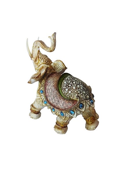 BV Decorative Statuette, Elephant with trunk up, Cream, 20 cm, GA24505