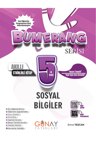 Evrensel İletişim Yayınları 5.Sınıf Günay Bumerang Fen Bilimleri + Sosyal Bilgiler Akıllı Defter Kitap / Açık Uçlu Sorular