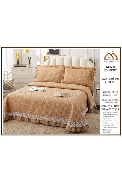 FIONNA.RO Finet 4-Piece Quilt with Ruffles - Beige Cocoa with Milk