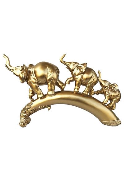 BV Decorative statuette three elephants on one horn, Gold, 40 cm, 509H