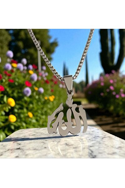 AKSESUARIM ALLAH Yazılı Çelik Kolye Ucu
