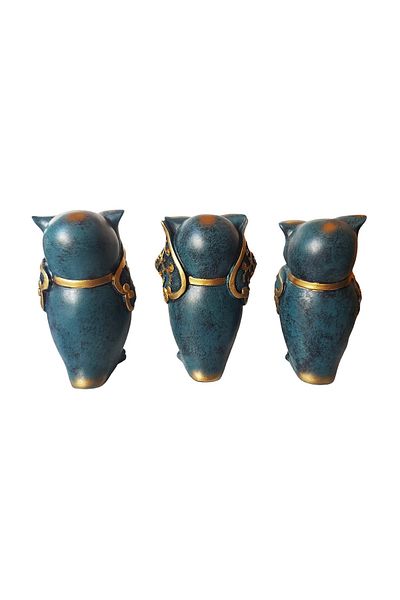 BV Decorative statuette, Owls, I can't see, I can't hear, I can't speak, Blue, 15 cm, 575KA
