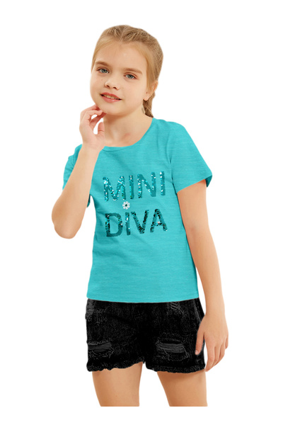 LAUREN SMITH Kids Girls Fashion Sleeve Tee with Sequin Work 100 percent Cotton