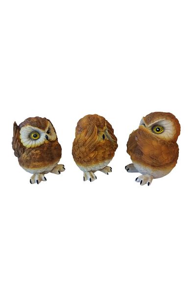 BV Decorative Statuette, Owl Set, I Can't See, I Can't Hear, I Can't Speak, Brown, 13 cm, AJ0010