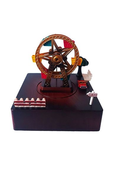 BV Music box, with key, Circuit around the wheel with key, Brown, 15 cm, YL2024