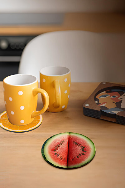 kutuTR 🍊   Colorful Fruit Patterned Mdf Coasters – Set of 6 🍍   Brd-022