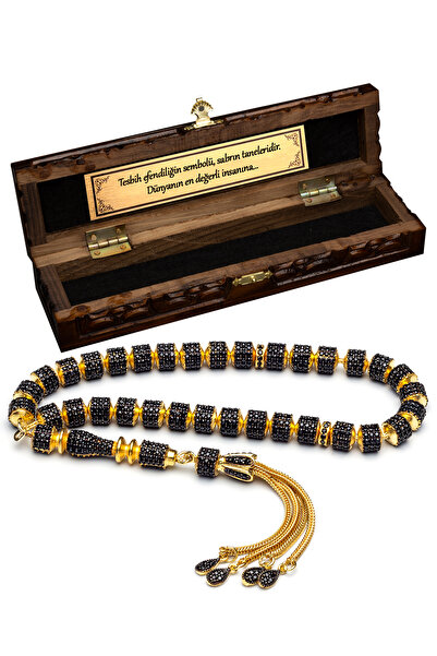 OTTOTESBİH Sertifikalı Altın Kaplama Gümüş Tespih 6.5x7mm 47Gr Tekerlek Kesim