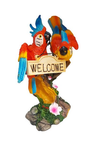 BV Statuetă decorativă, Papagali pe o creangă, Bun venit, Portocaliu, 18 cm, 1025DD4