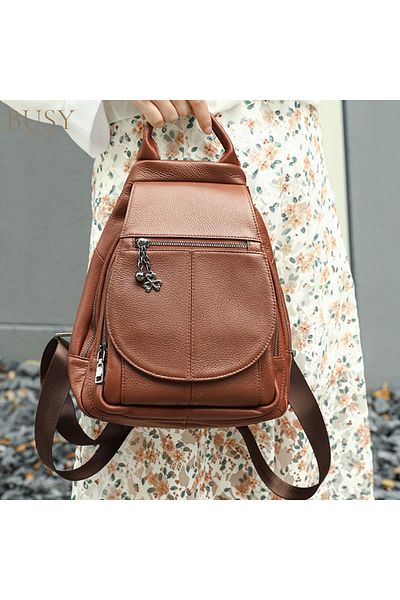 Busy Ldy & Gtm Women's genuine leather backpack, Clara, brown