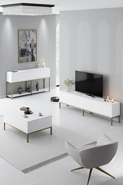 Modatte LORA GOLD METAL AYAKLI BEYAZ DRESUAR