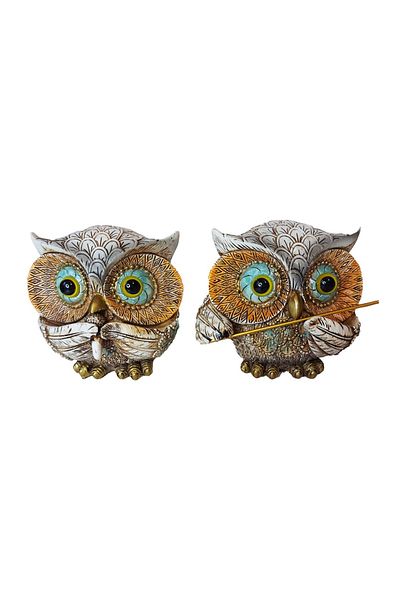 BV Decorative statuette, Set of 4 owls with musical instruments, Brown, 10 cm, GA2818